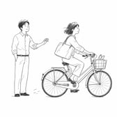 自転車の後ろから手を離して見送る人のイラスト