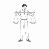 大きな天秤を水平に保つ人のイラスト