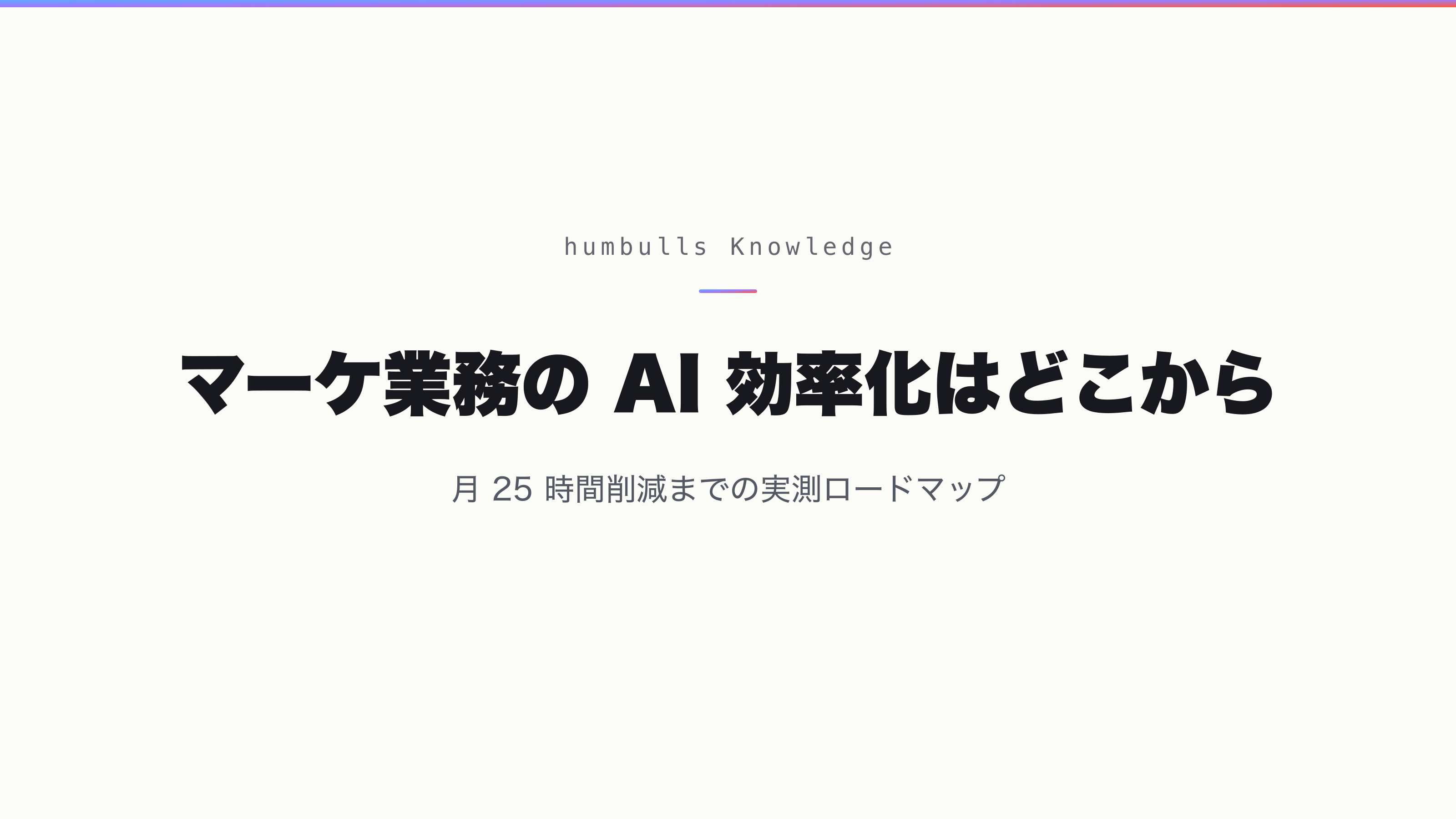 マーケ業務の AI 効率化はどこから — 月 25 時間削減までの実測ロードマップ